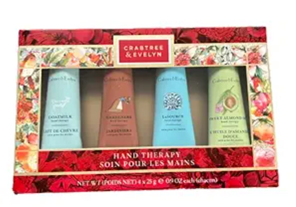 Crabtree And Evelyn 4 pc Hand Therapy Set .9 Oz each La Source, Gardners, Goat Milk, Sweet Almond Oil Hand lotion