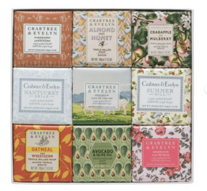 Crabtree & Evelyn Classics Bar Soap 9 Pc Set 3.5 oz ea. (Gardeners, Summer Hill, Nantucket, Avocado, Almond Milk.)