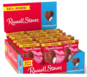 Russell Stover Valentine Candy Milk Chocolate Marshmallow Heart 18 count case pack - Limited edition