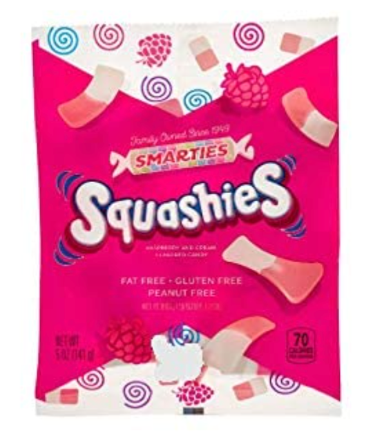 Smarties Squashies Candies - Raspberry and Cream Flavored Foam Gummies 5 oz (12 bags)