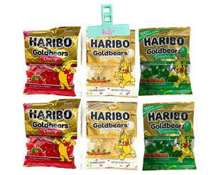 Gold bears Gummy Bears, Haribo, Cherry, Strawberry, Pineapple Goldbears, Variety Candy Limited Edition 4 oz. Bag with Candyya clip (Pack of 6)